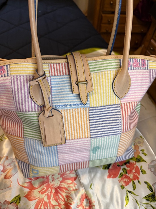Dooney & Bourke Handbags - Dooney & Bourke Patchwork Seersucker Tote Bag Multicolor Striped | Leather Trim